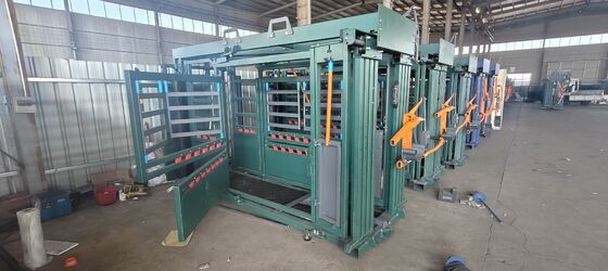 Blue Green Powder Coated Cattle Chute Crush With Extrusion The Body Of The Cow